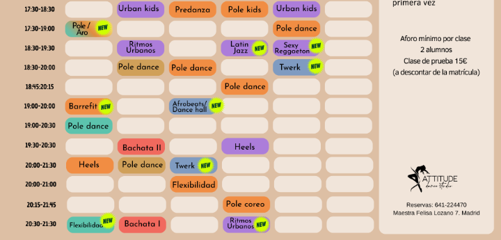 HORARIOS SALA DE POLE DANCE